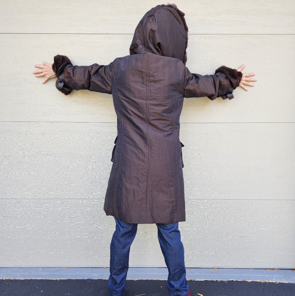 Vintage Bugatteli Brown Rex Rabbit Trimmed Fashion Coat, Medium, $75 - Picture 10 of 17